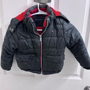 Tommy Hilfiger Kids Puffer Jacket in Black with Red Accents